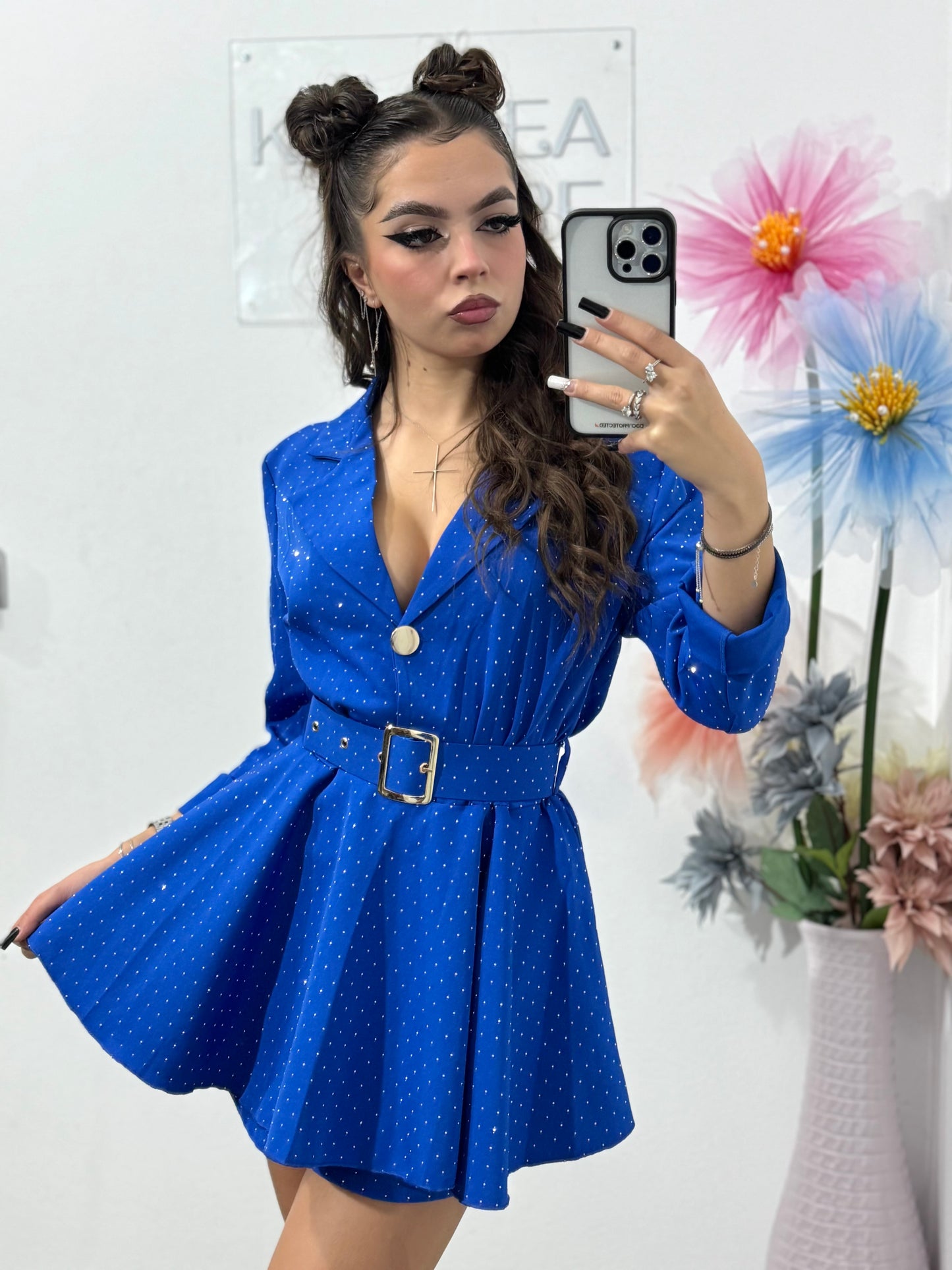 Salopetă full cristale Melania albastru electric