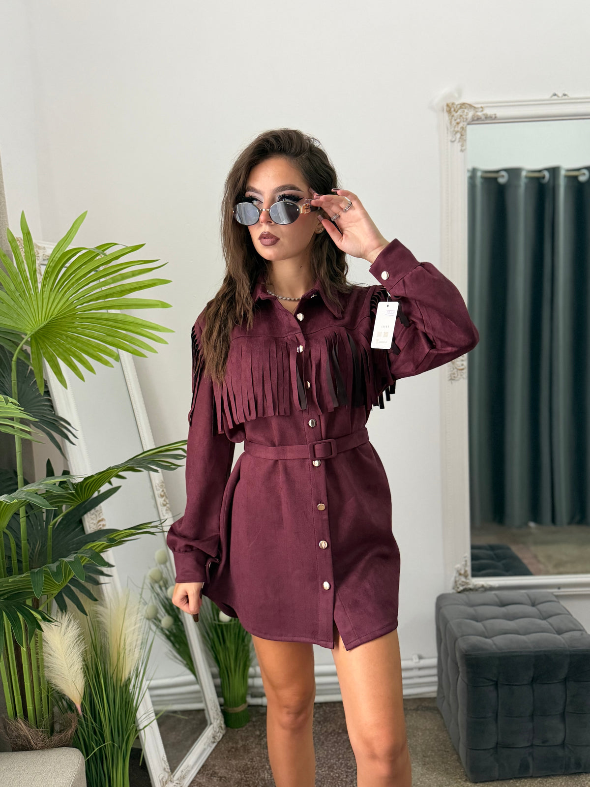 Rochie din piele întoarsă grena
