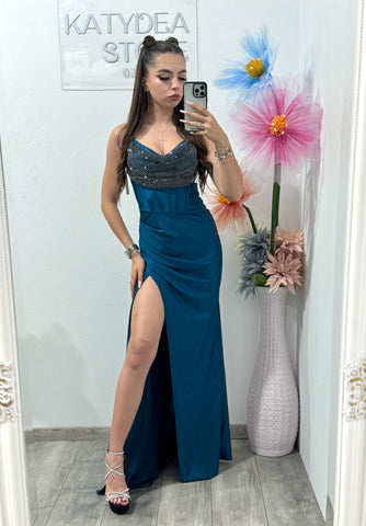 Rochie elegantă  cu cristale turcoaz Katherine