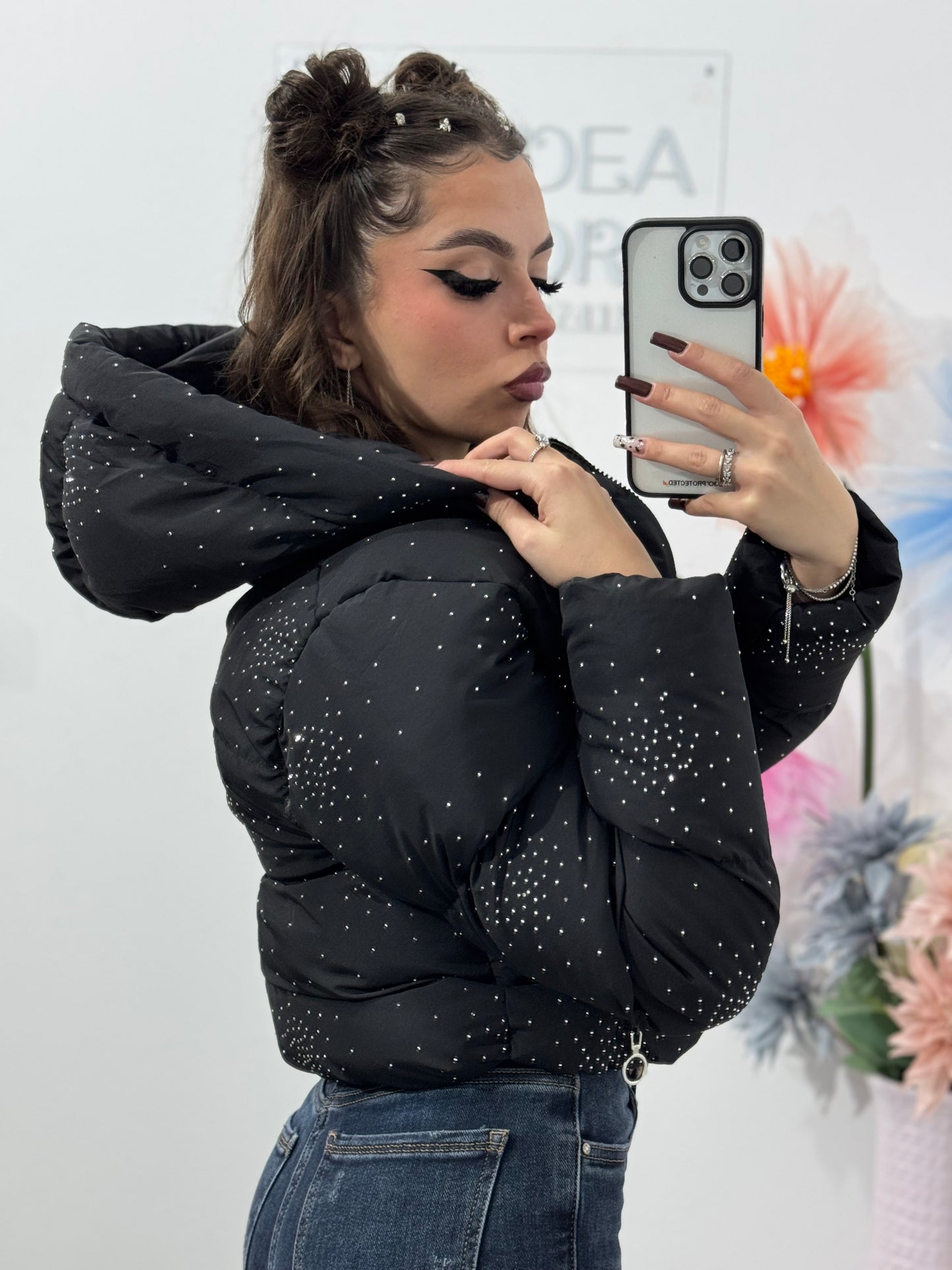 Geacă neagră cu cristale ștanțate Tamarra