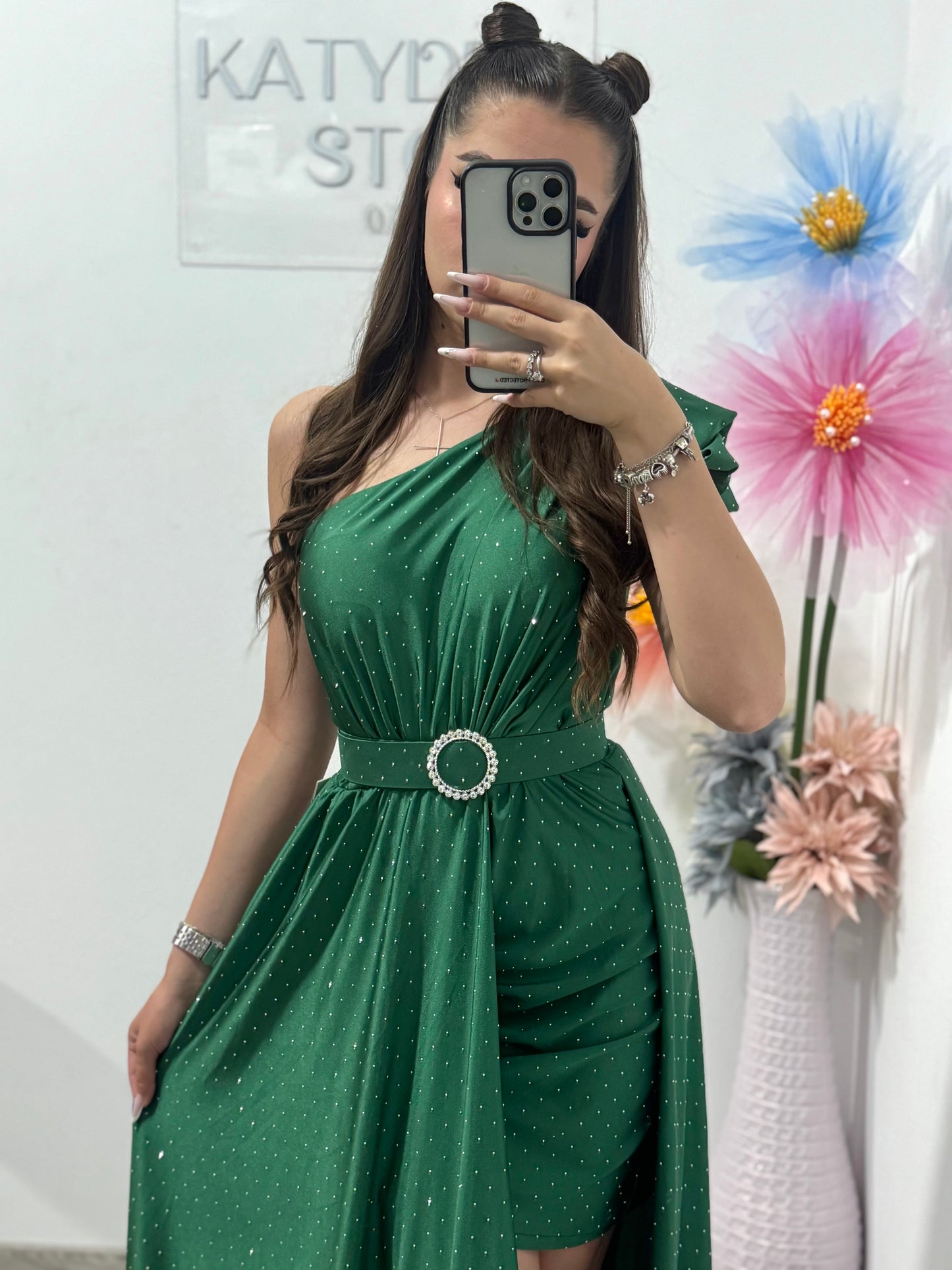 Rochie elegantă cu cristale verde Cleopatra