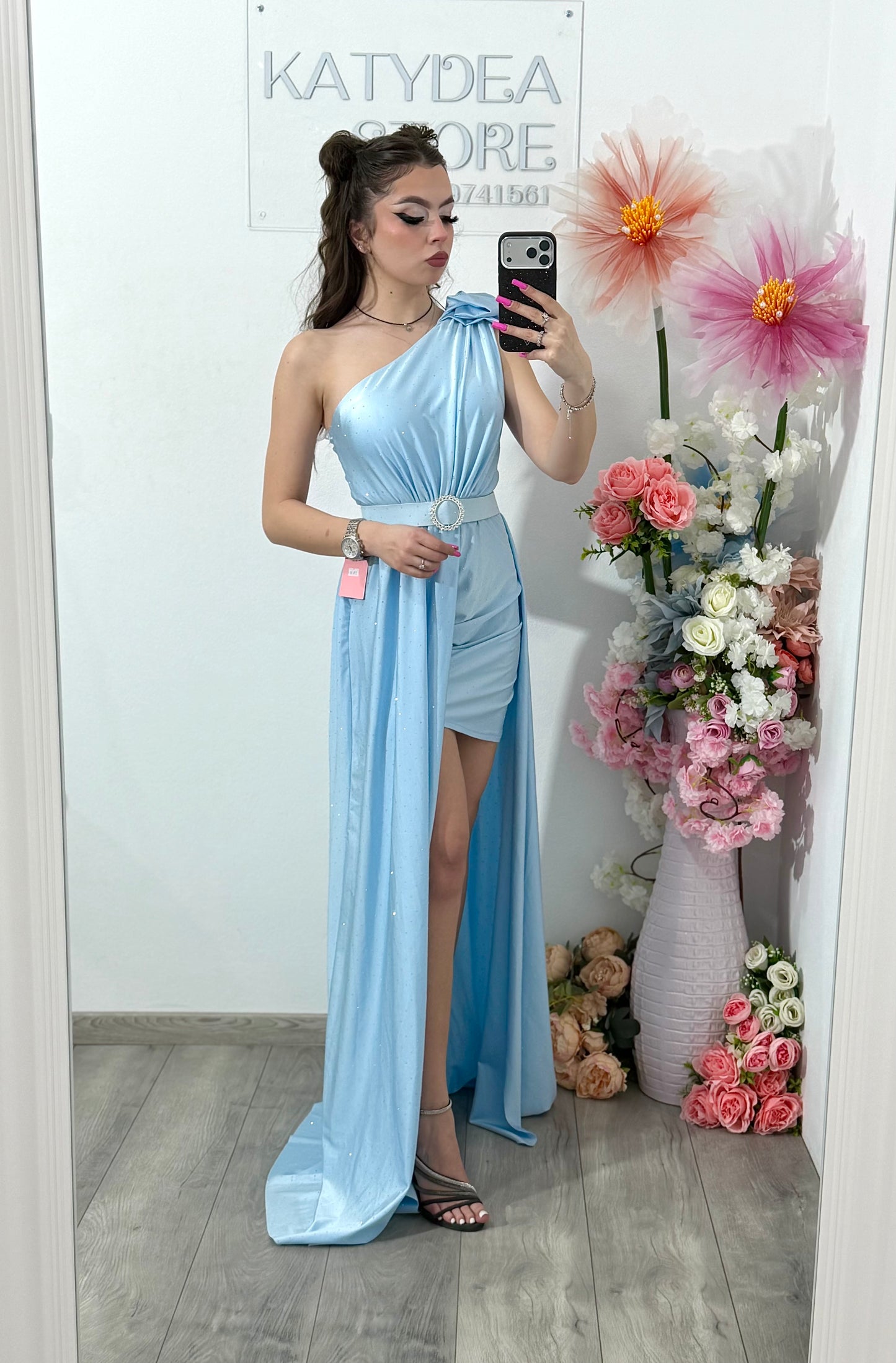 Rochie elegantă cu cristale albastru deschis Cleopatra