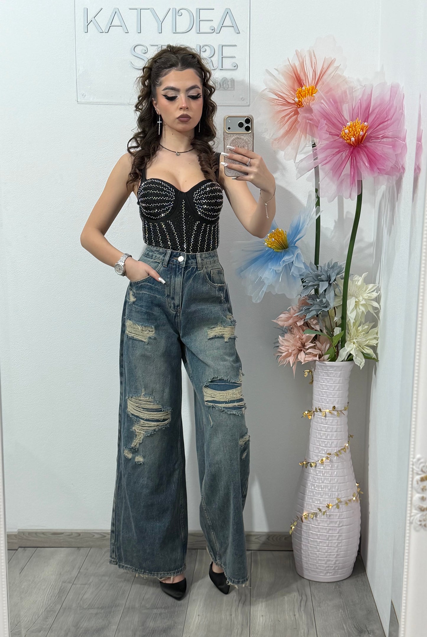 Jeans BAGGY FIT albaștri DELYA