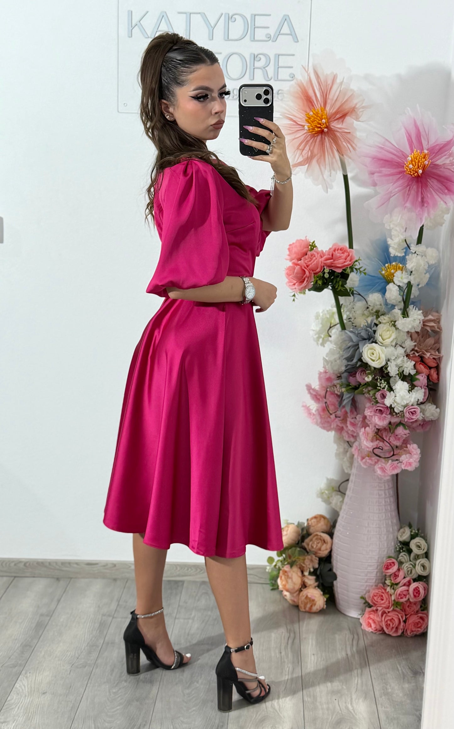Rochie elegantă fucsia FLOWER