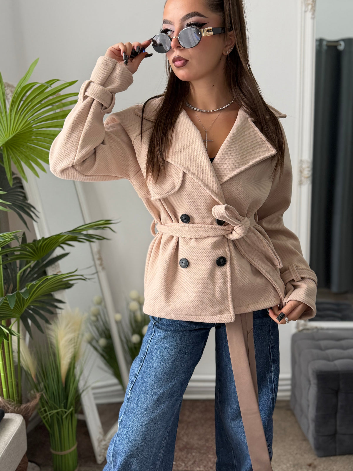 Palton scurt beige ANNE