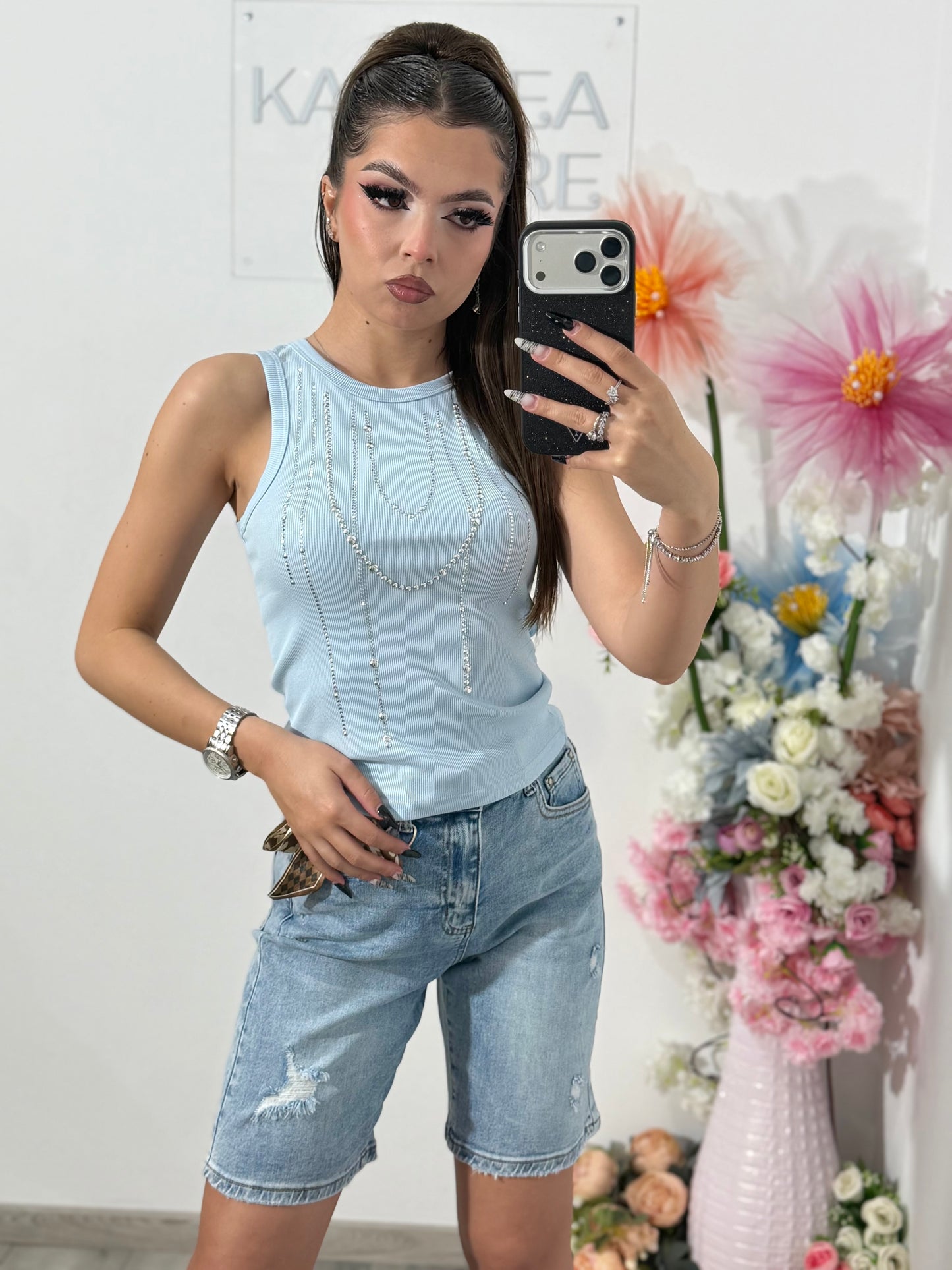 Top blue accesorizat PAULA