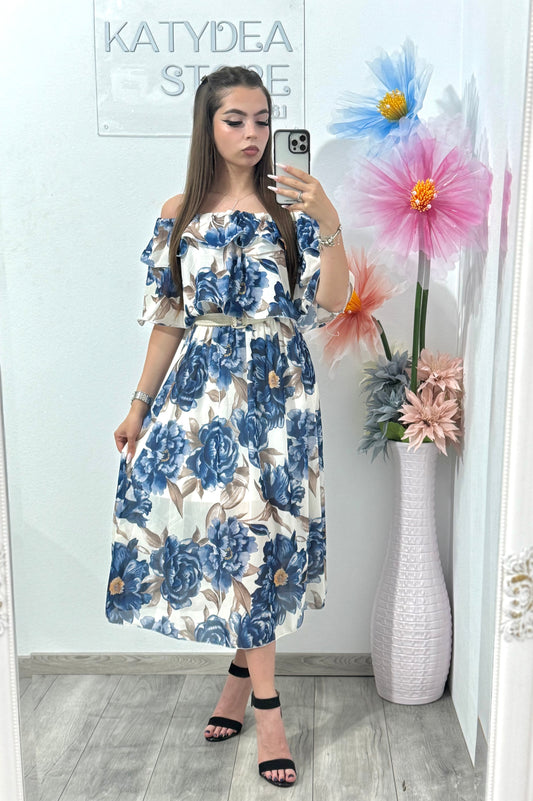 Rochie cu imprimeu floral bleumarin