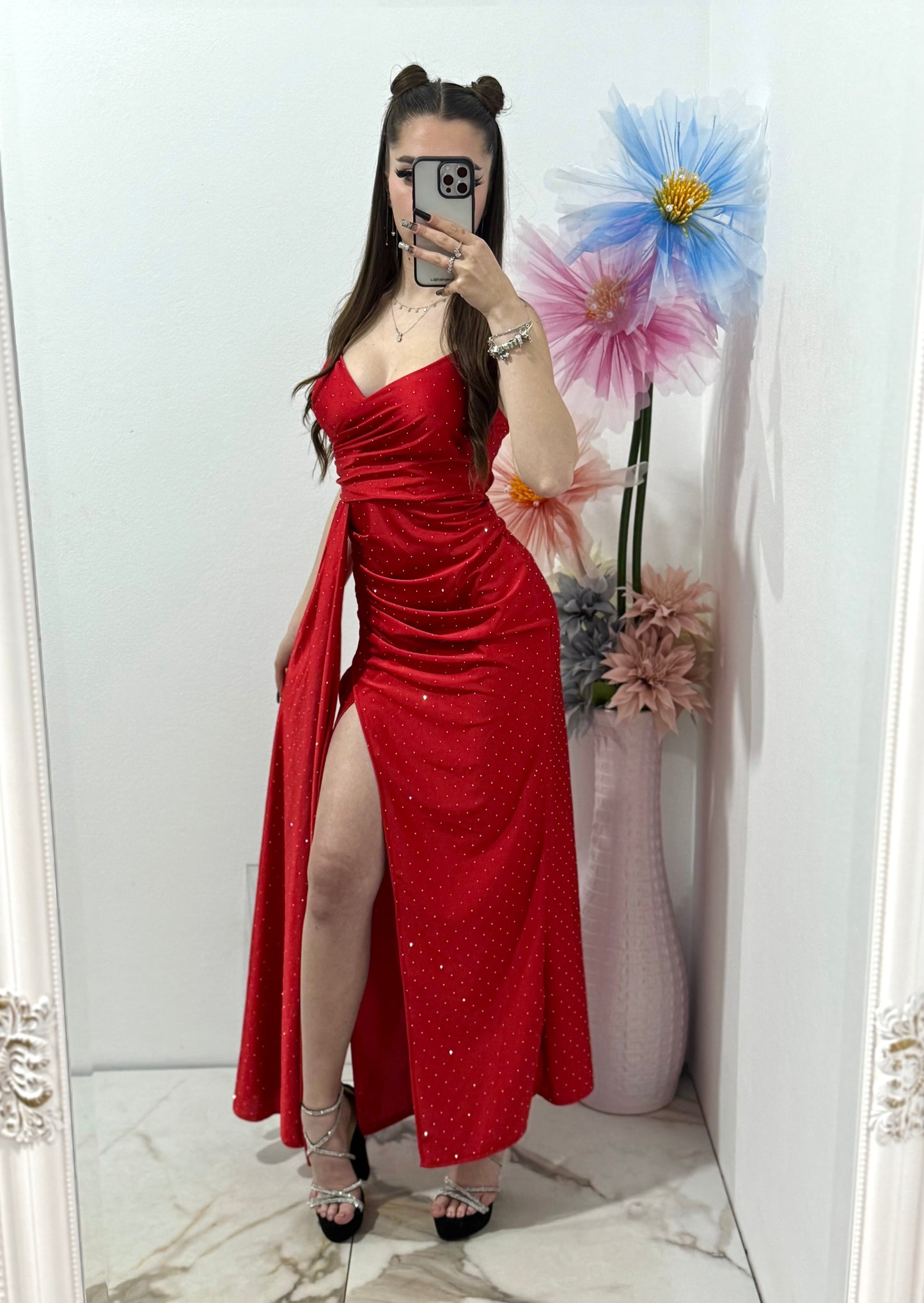 Rochie Monique cu cristale ștanțate roșie
