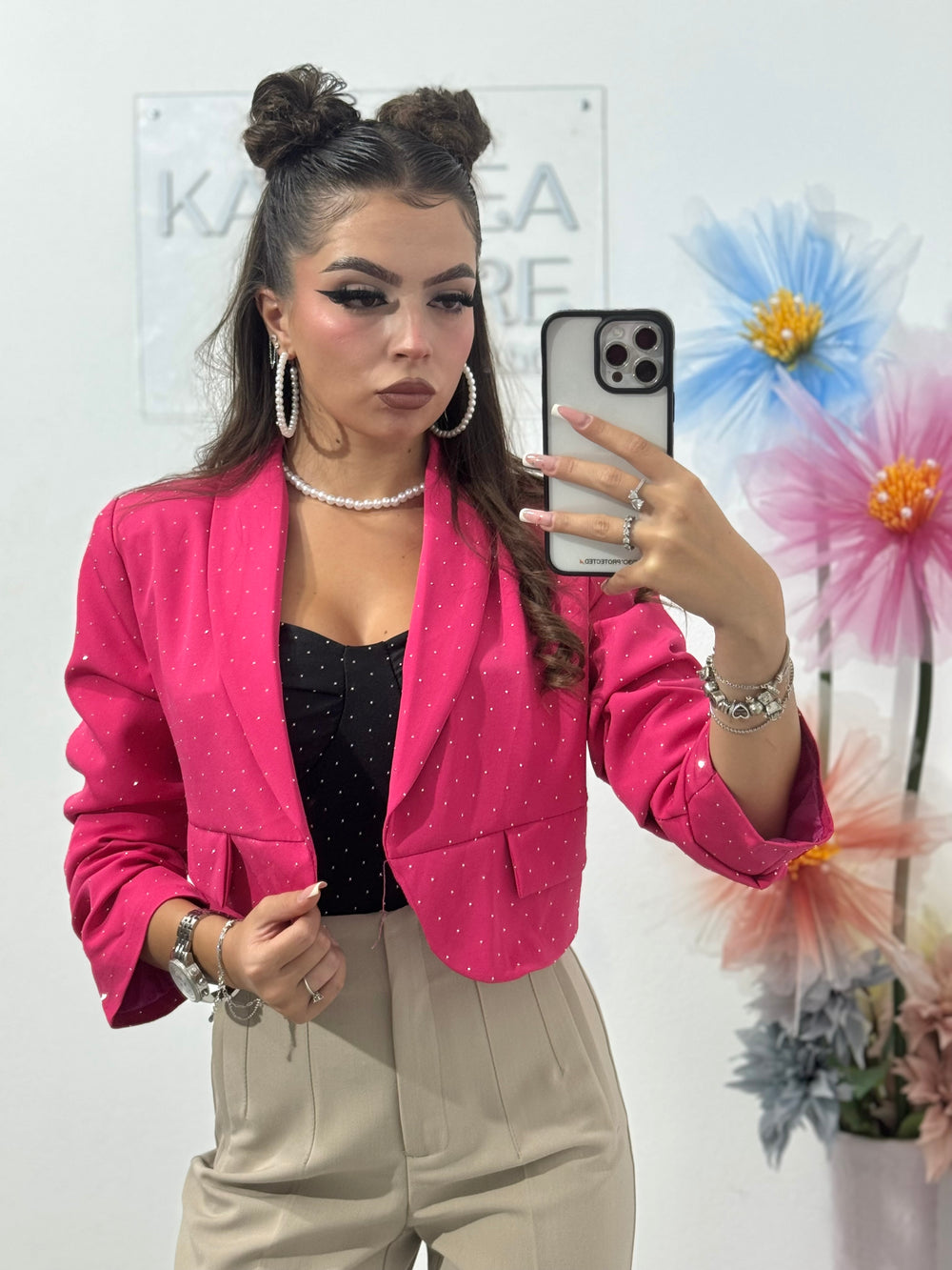 Sacou elegant cu cristale fucsia Karina