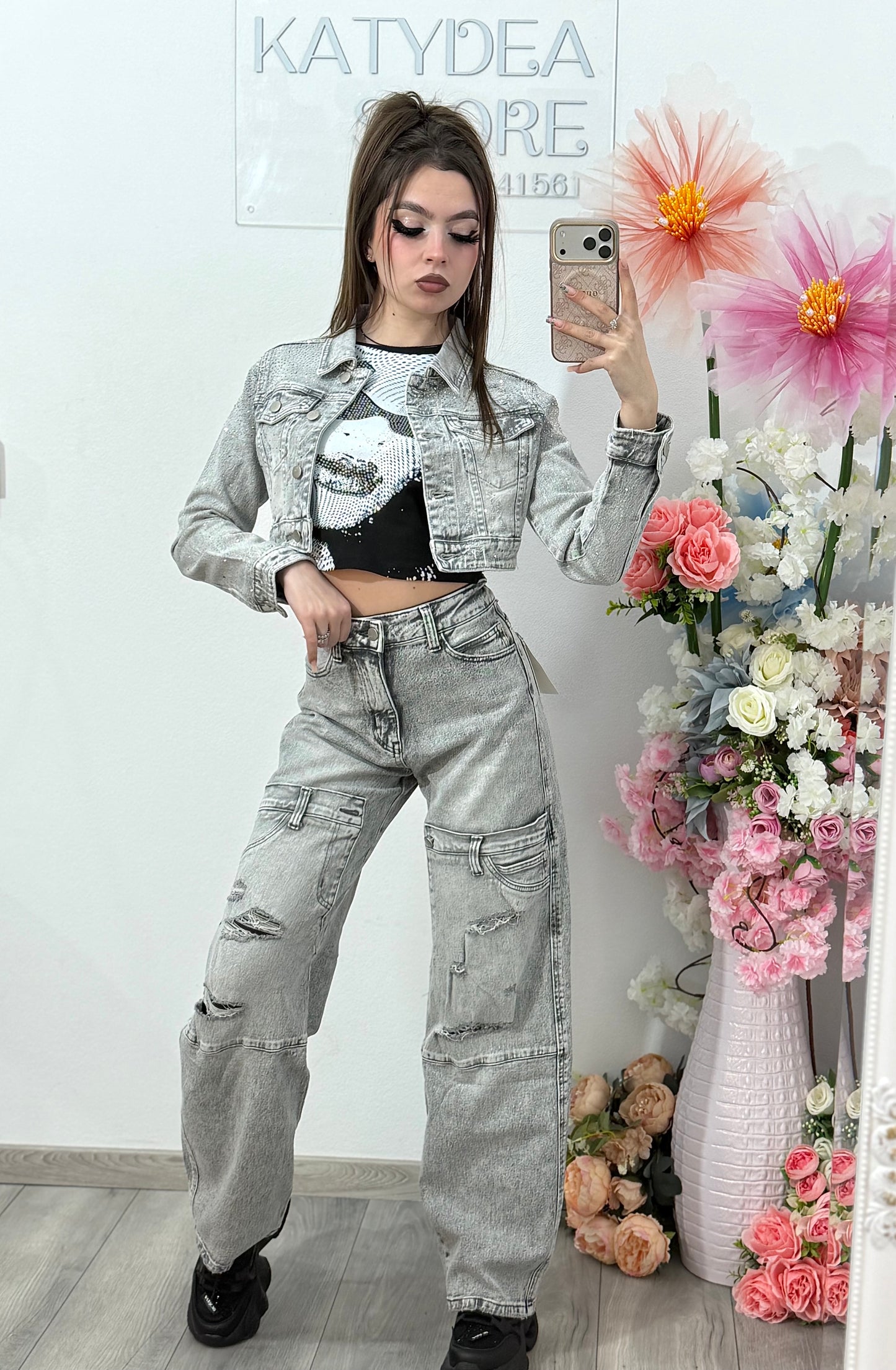 Jeans largi prespălați cu rupturi RAMONA