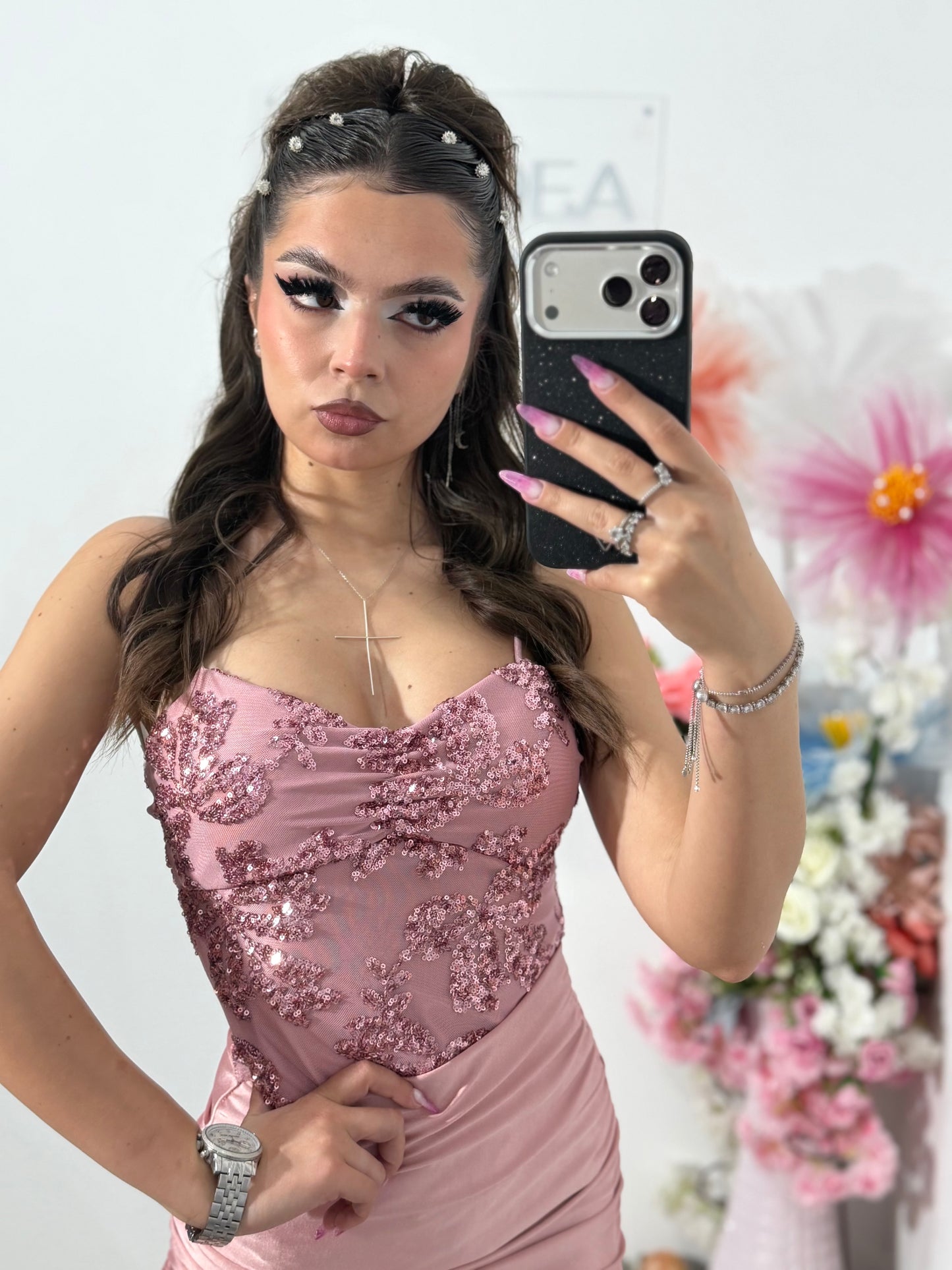 Rochie elegantă cu paiete roz MELEK