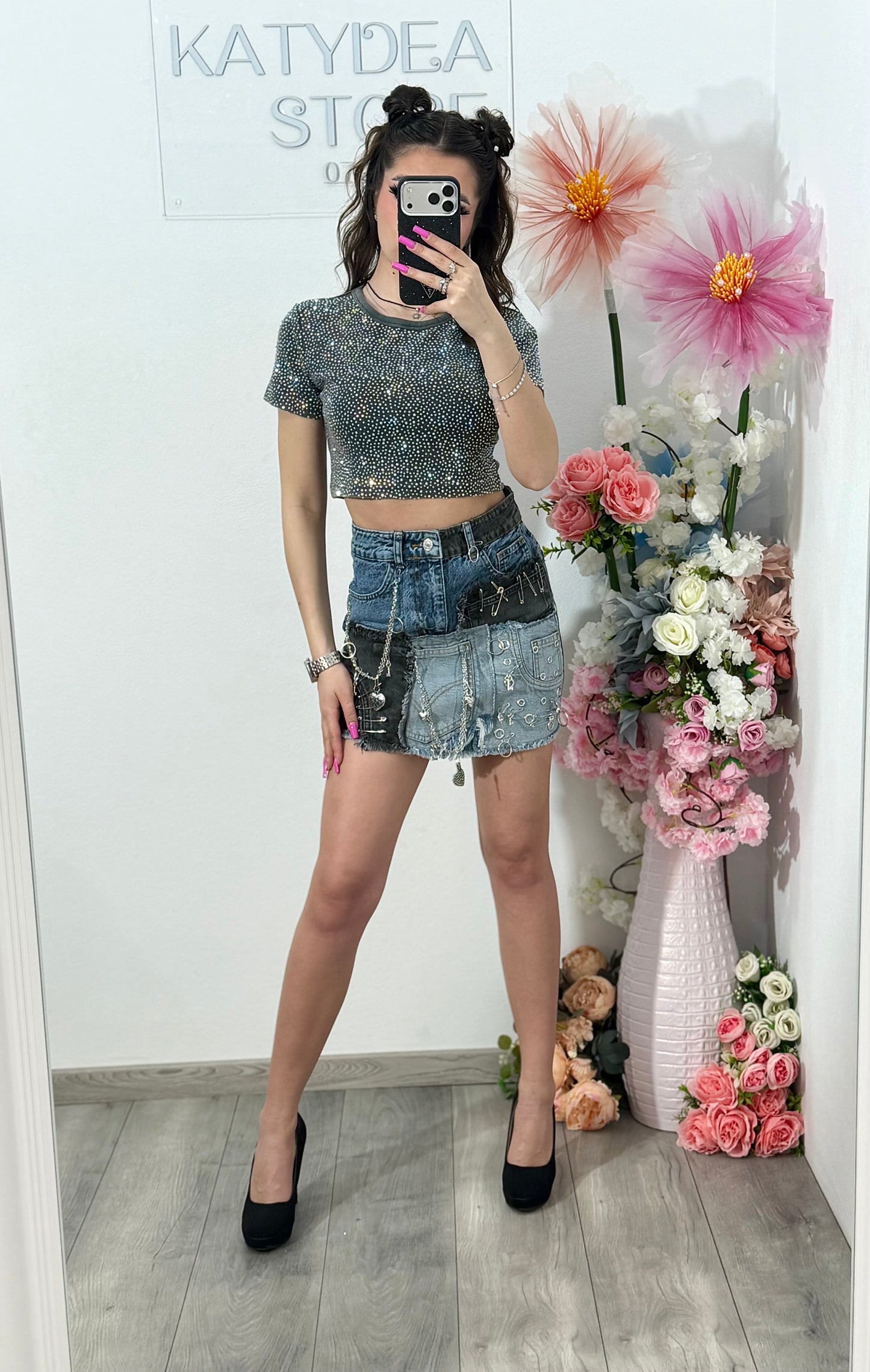 Tricou crop cu cristale ALIS