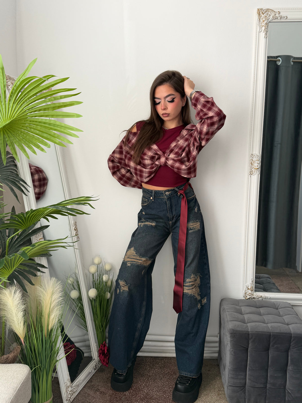 Jeans WideLeg albaștri cu cristale ARYA