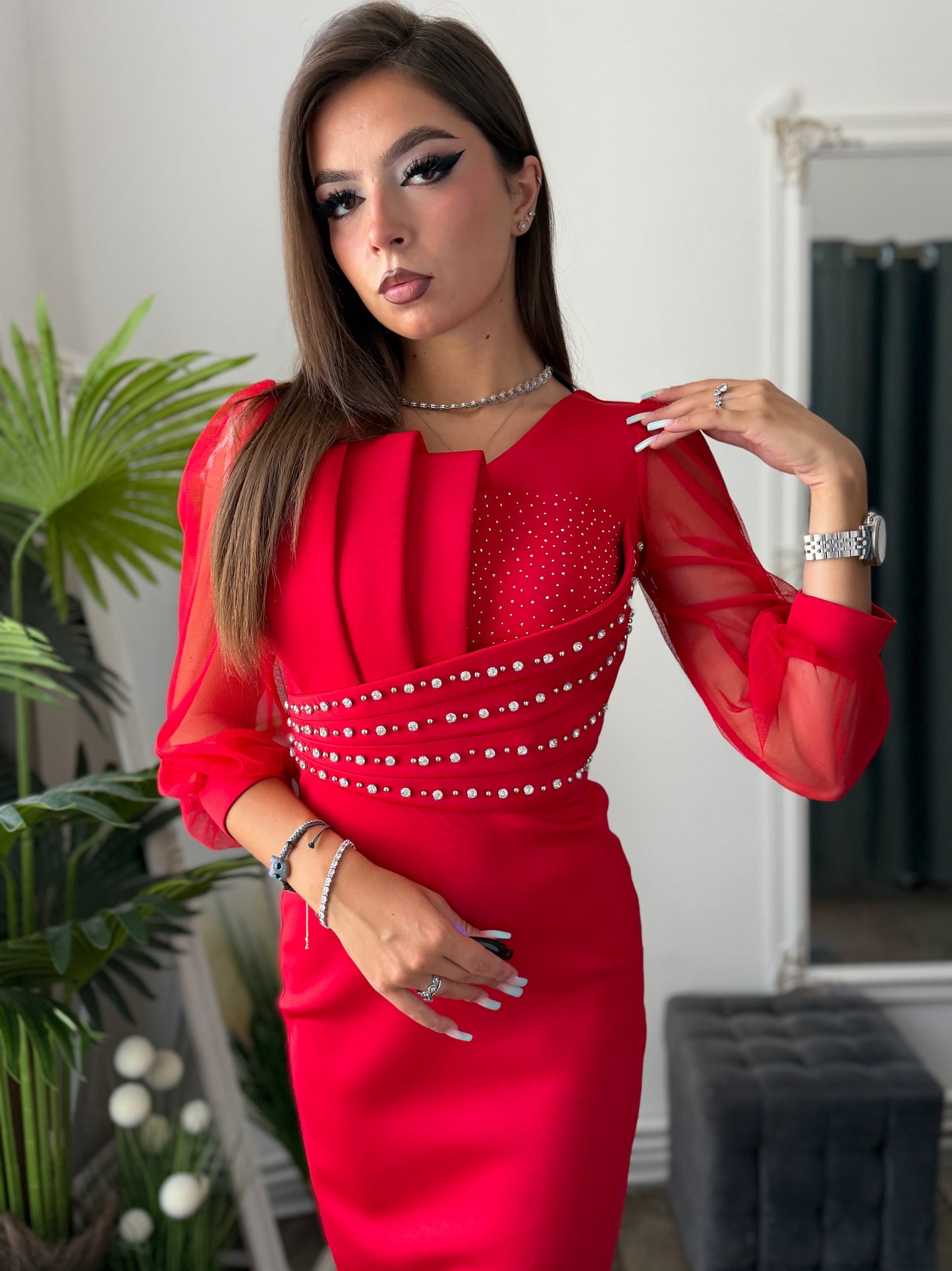 Rochie elegantă din neopren roșie LORENA
