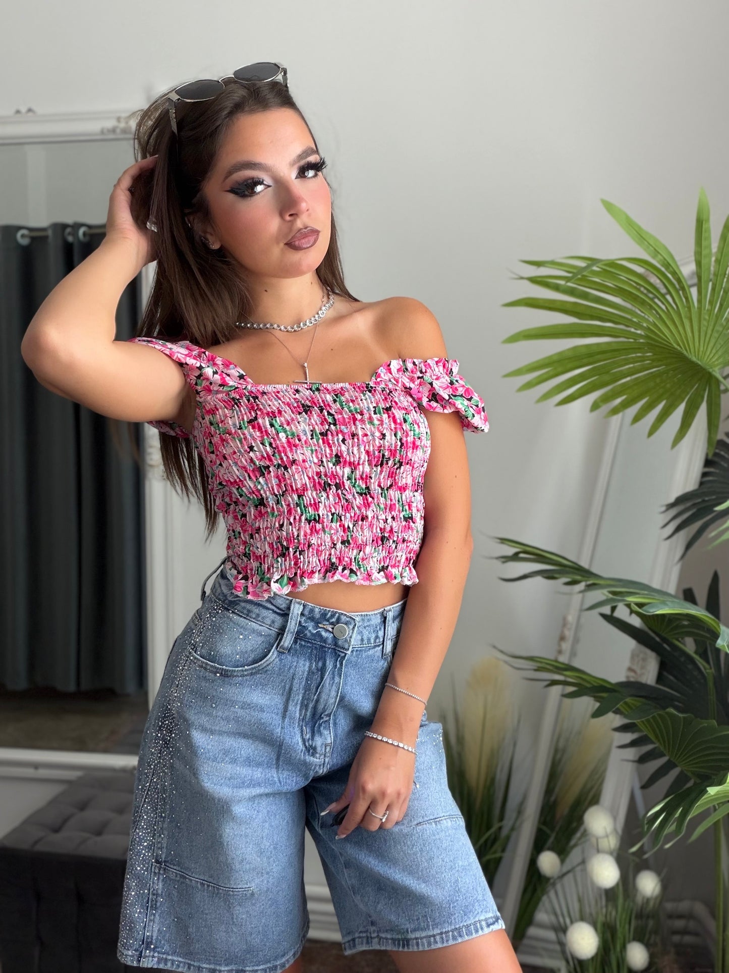 Top cu imprimeu fucsia DENISA