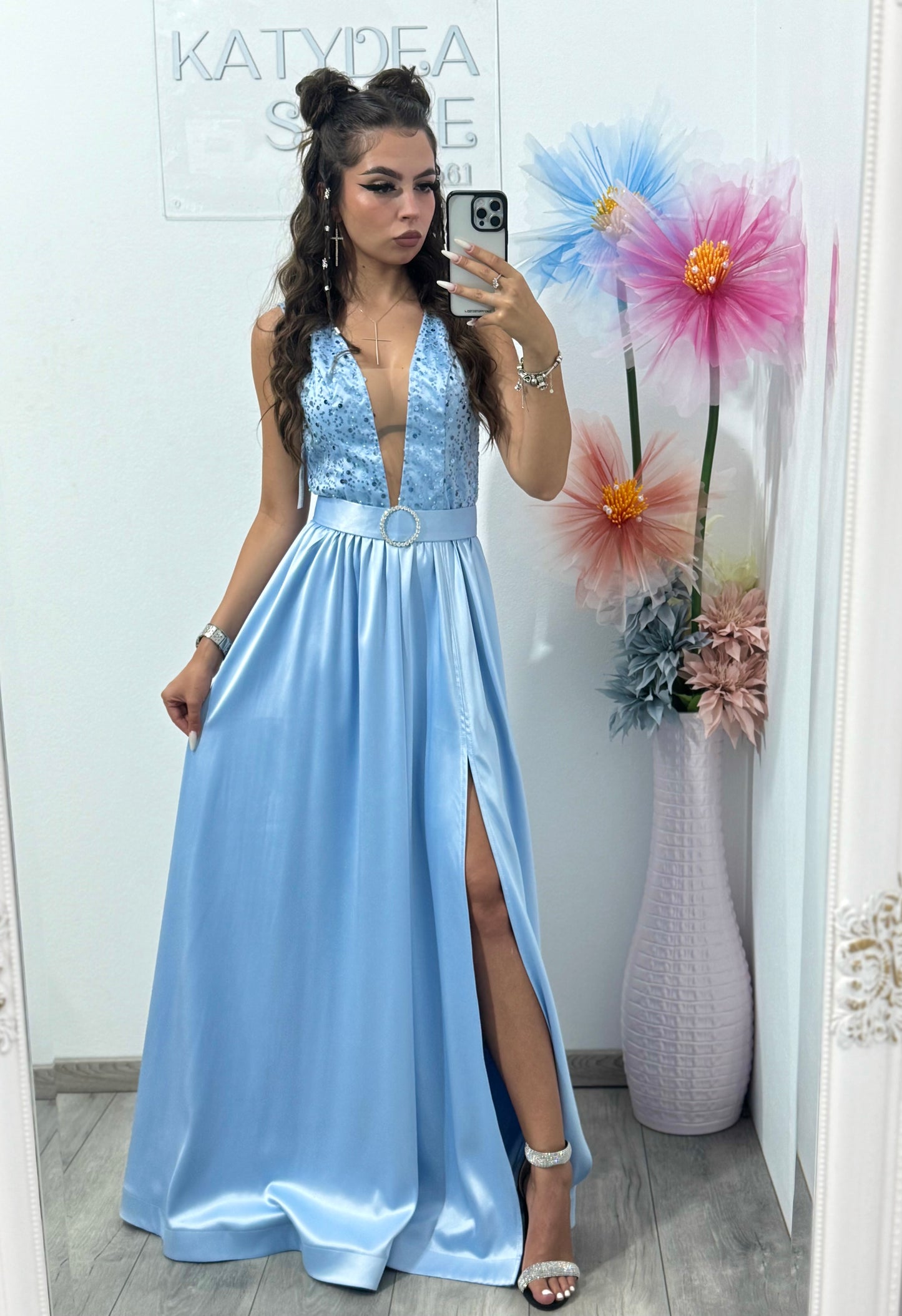 Rochie elegantă din tafta babyblue Afrodite