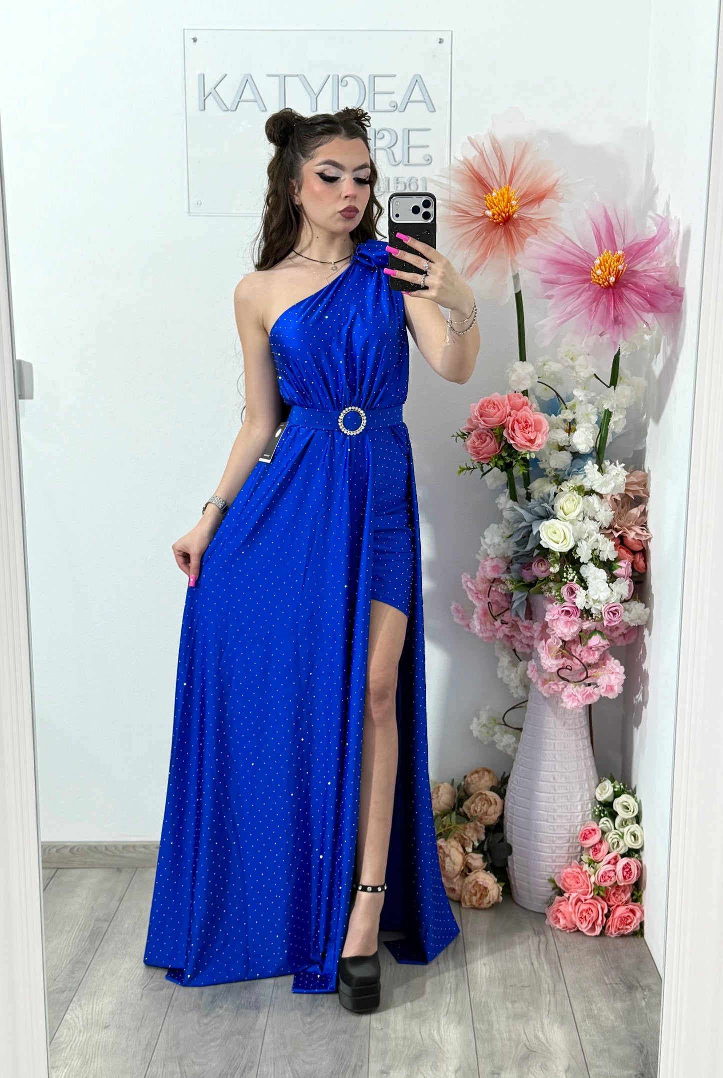 Rochie elegantă cu cristale albastru electric Cleopatra