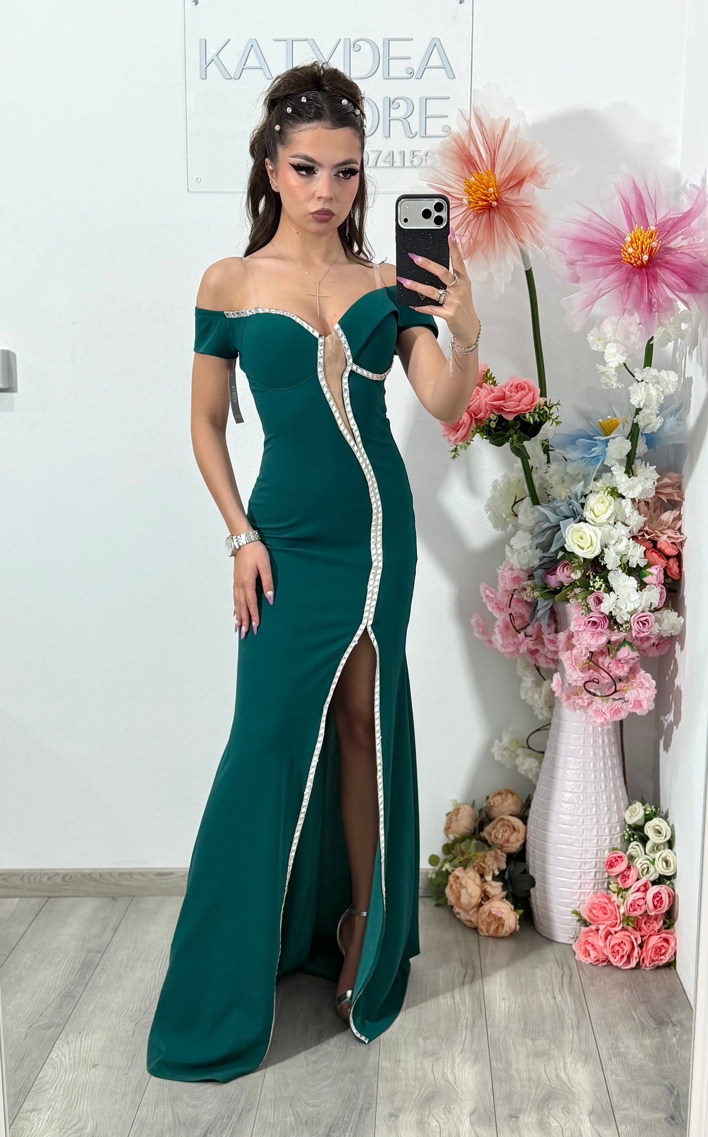 Rochie verde lunga tip sirena Katherine