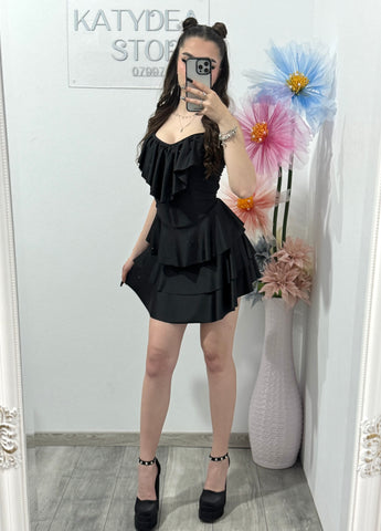 Rochie cu volanase și cristale neagră Corina