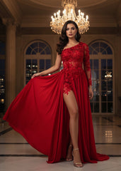 Rochie rosie spectaculoasă din catifea și dantelă DELUXE