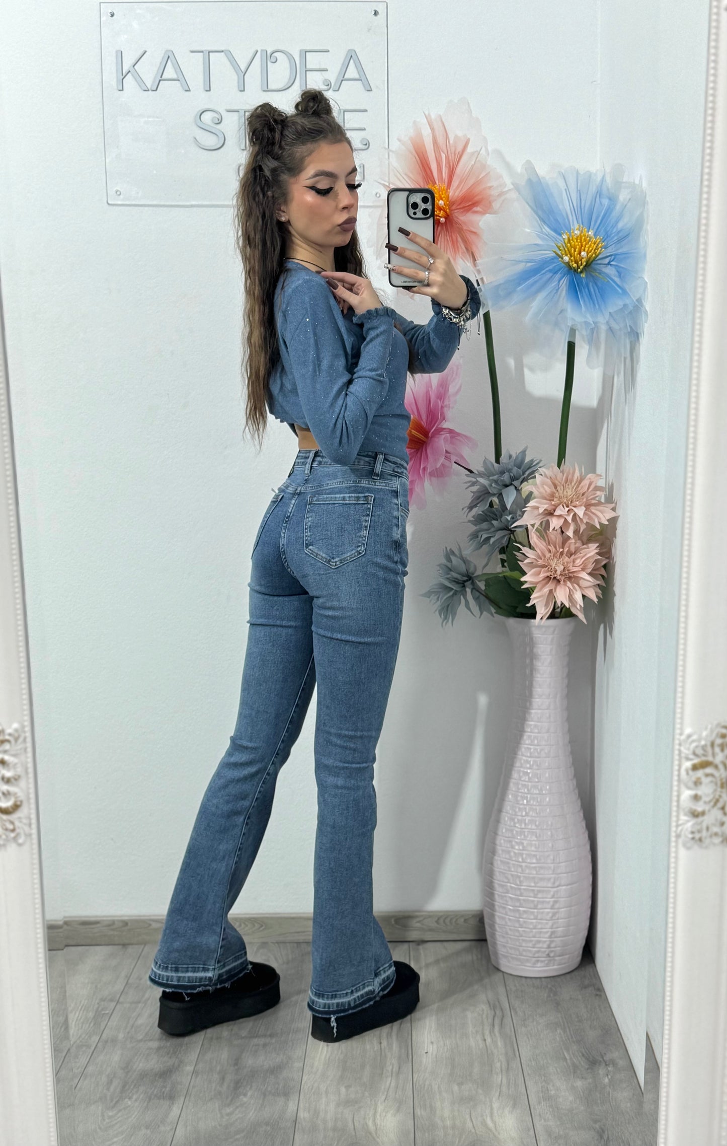 Jeans albaștri evazați MONALISA