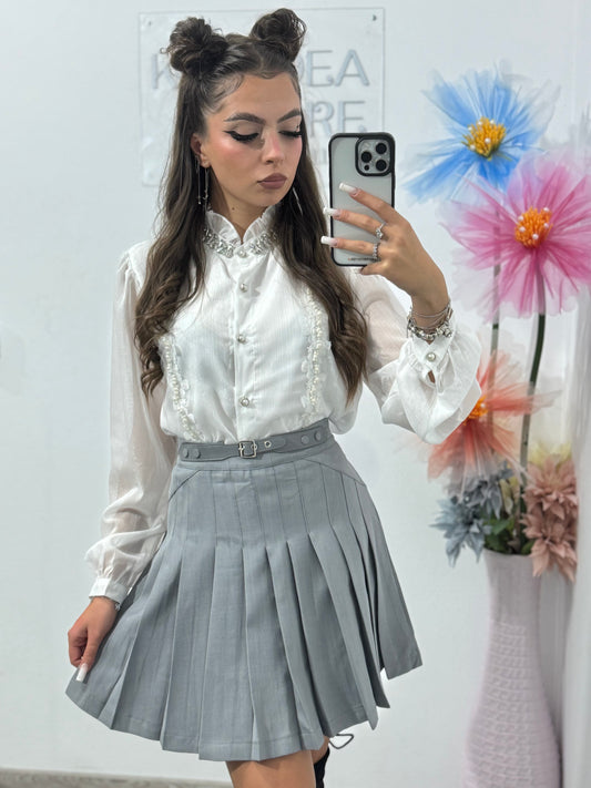 Fustă gri plisată cu catarame Sorina