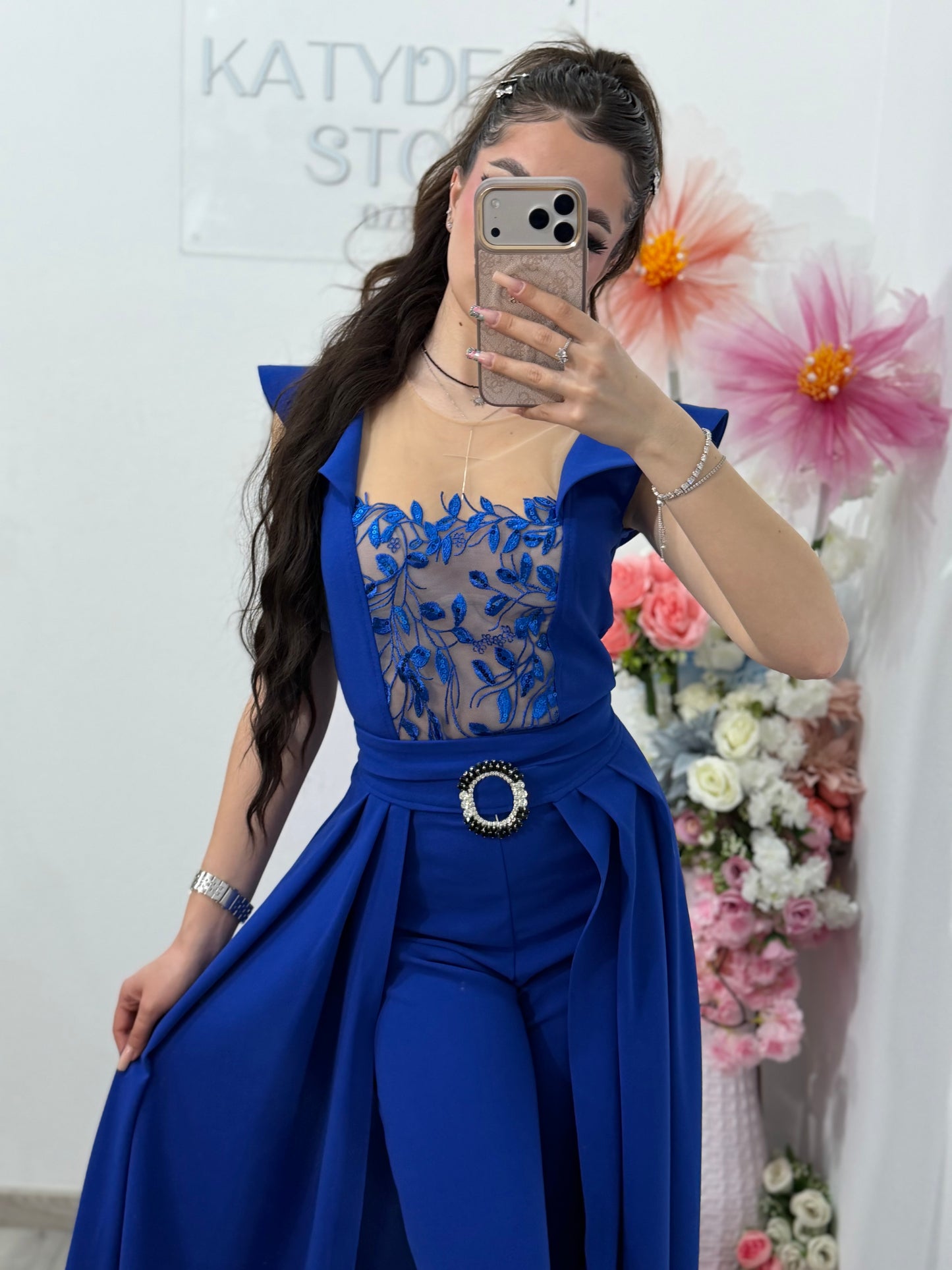 Salopeta albastra eleganta cu trena detasabila Belle