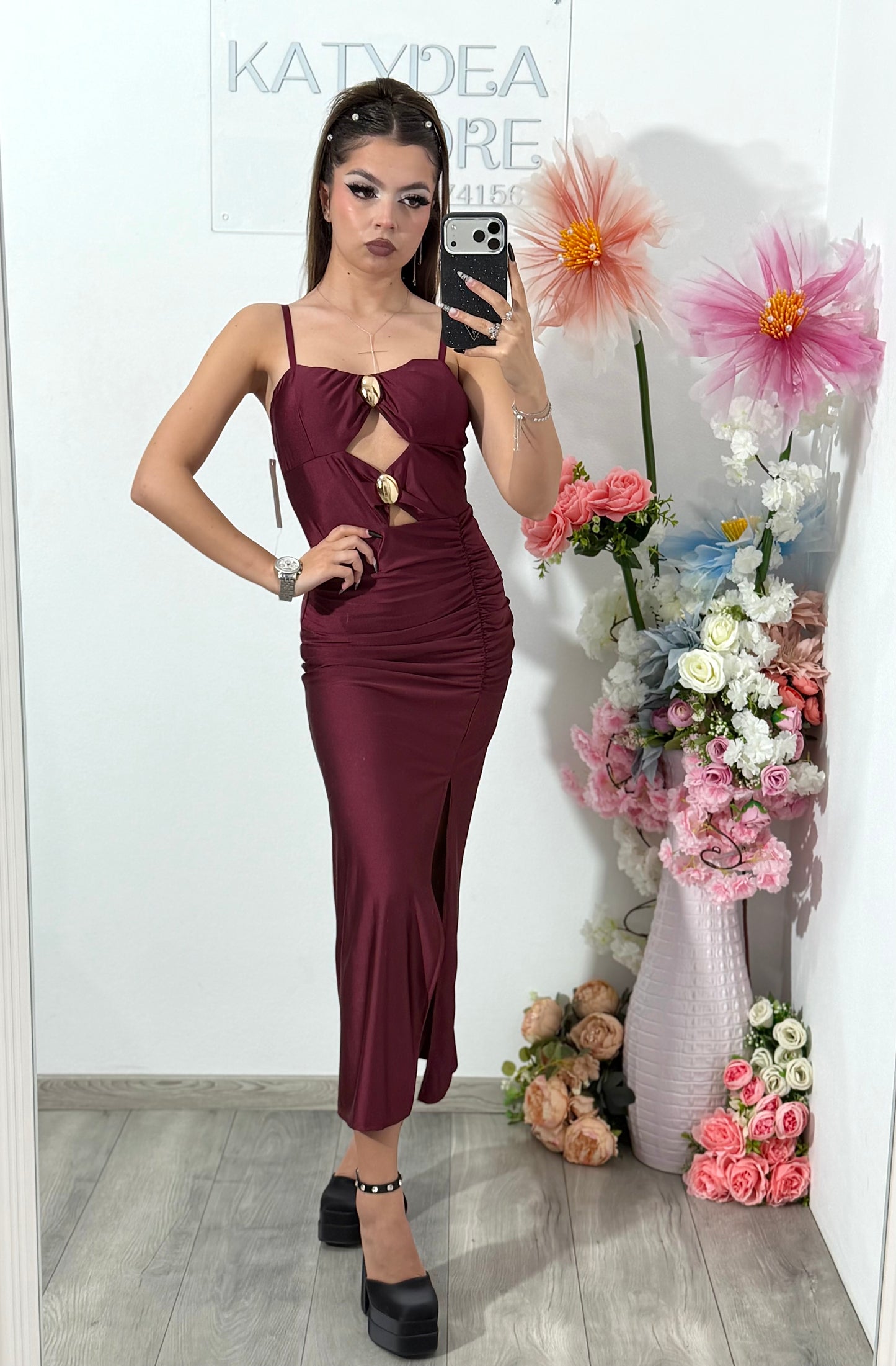 Rochie midi bordo COCKTAIL