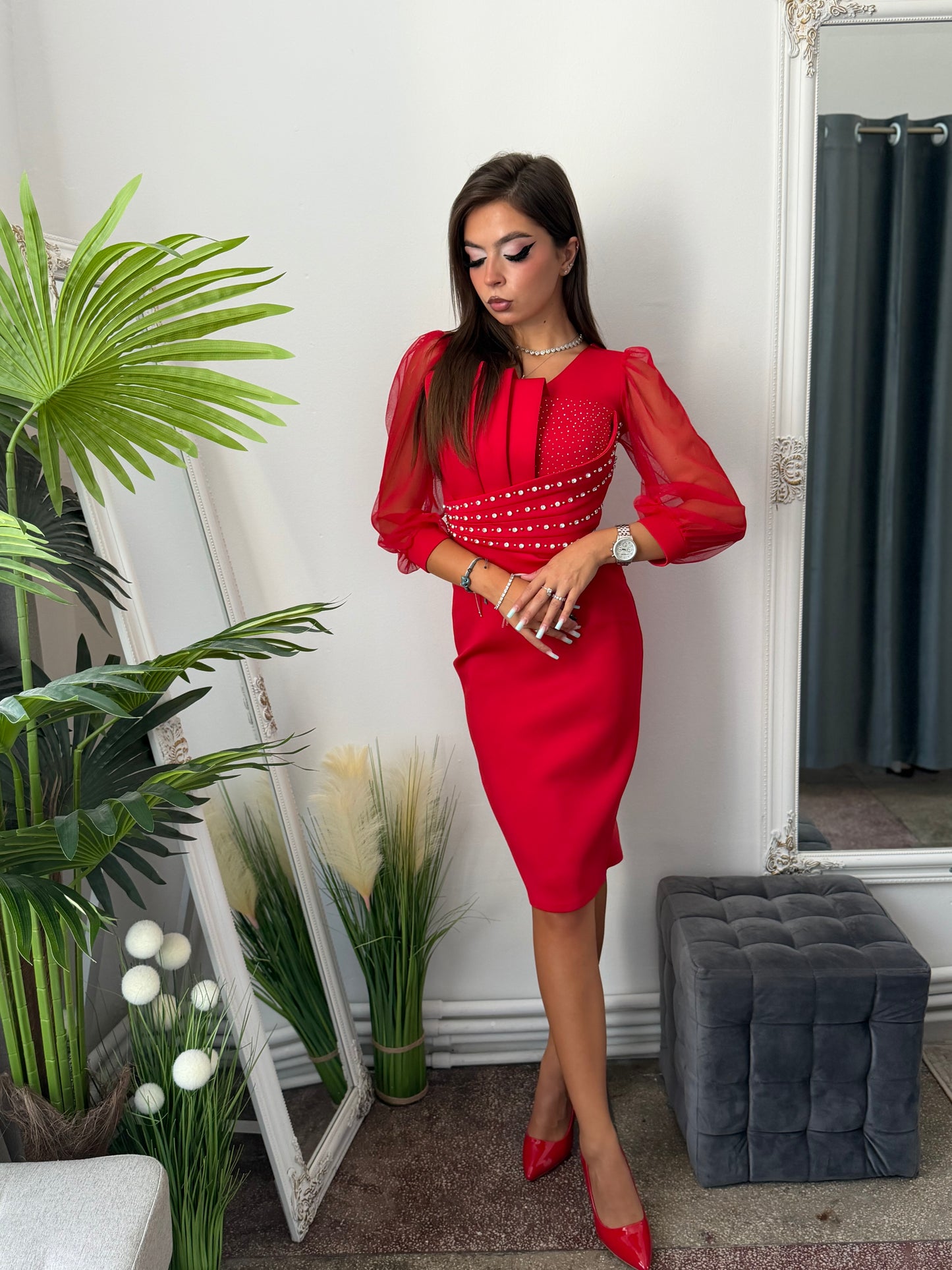 Rochie elegantă din neopren roșie LORENA