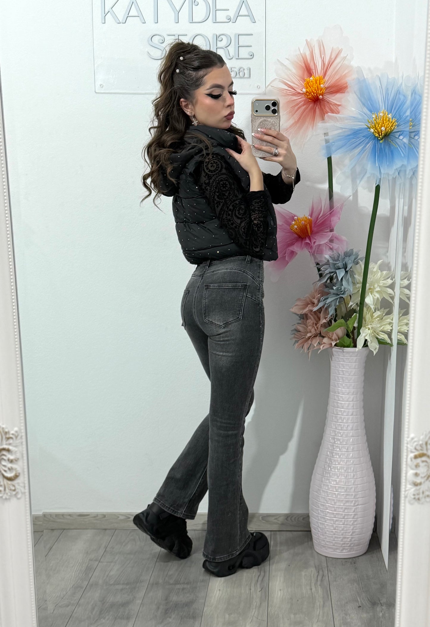 Vesta neagră cu cristale ștanțate ANDREEA