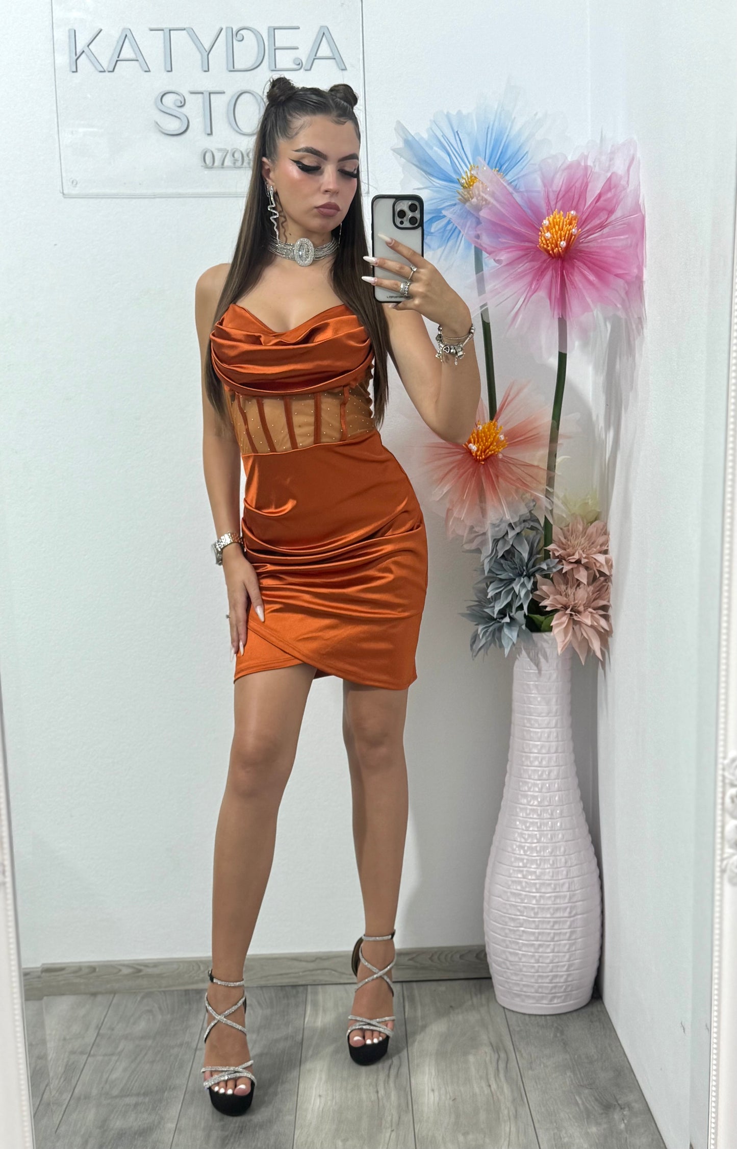Rochie scurtă cu corset bronze Annemary
