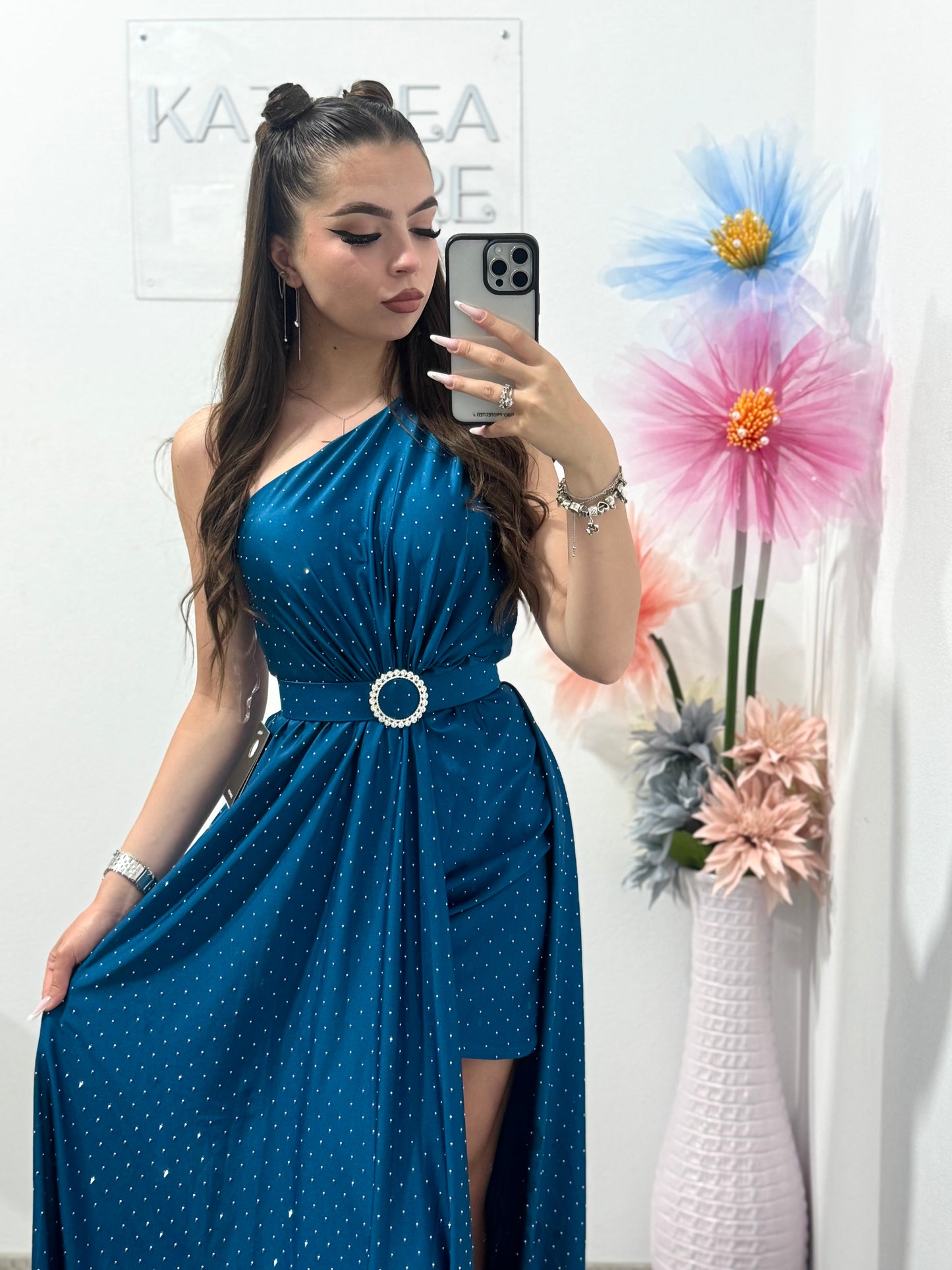 Rochie elegantă cu cristale turcoaz Cleopatra