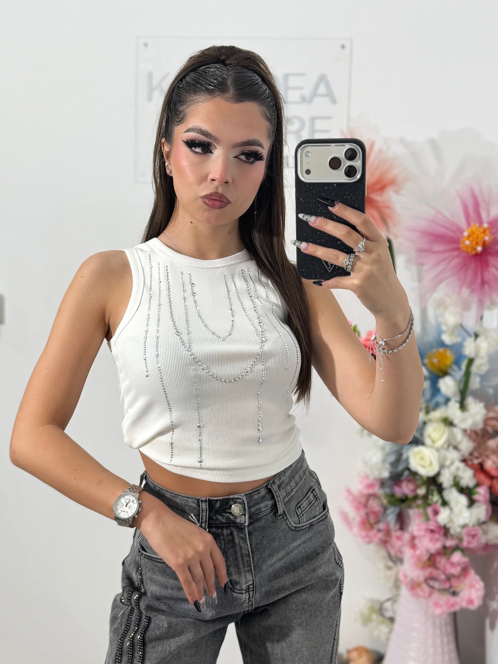 Top alb accesorizat PAULA