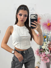 Top alb accesorizat PAULA