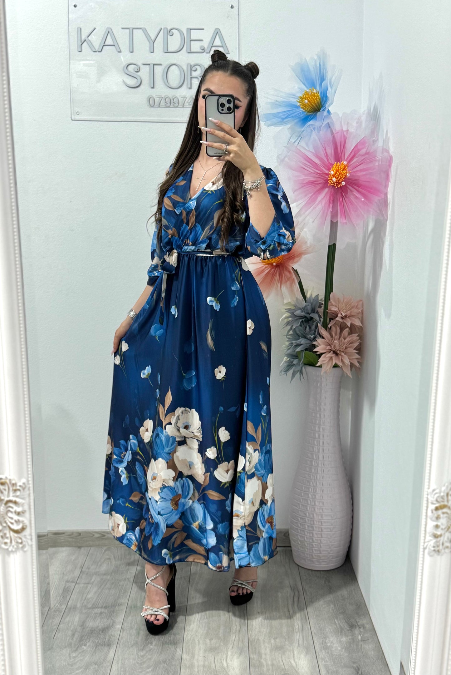 Rochie satinata cu imprimeu floral Bella