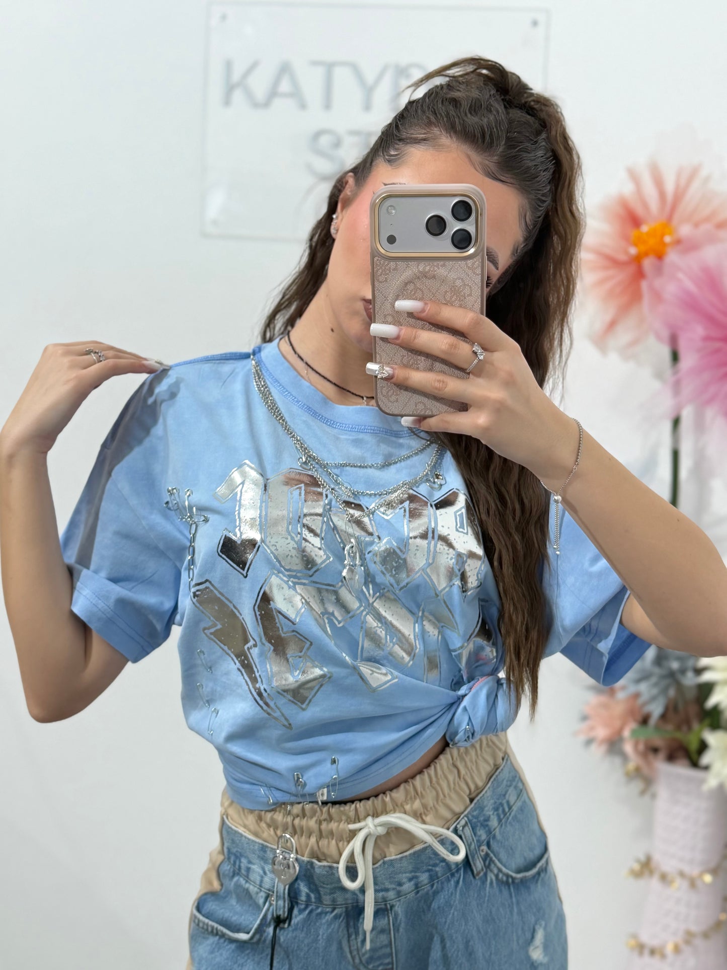 Tricou ROCK cu lanț babyblue