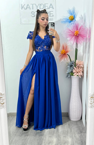 Rochie din voal cu dantelă 3D albastra Lucy