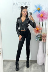 Jeans skinny negri Carla cu cristale ștanțate