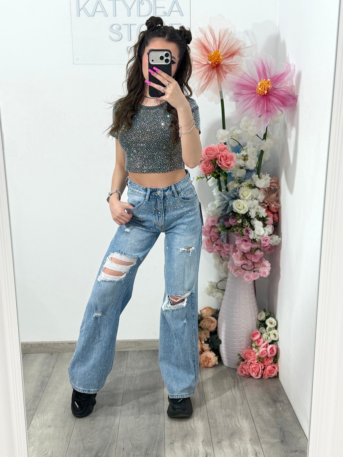 Jeans WideLeg cu cristale DELYA