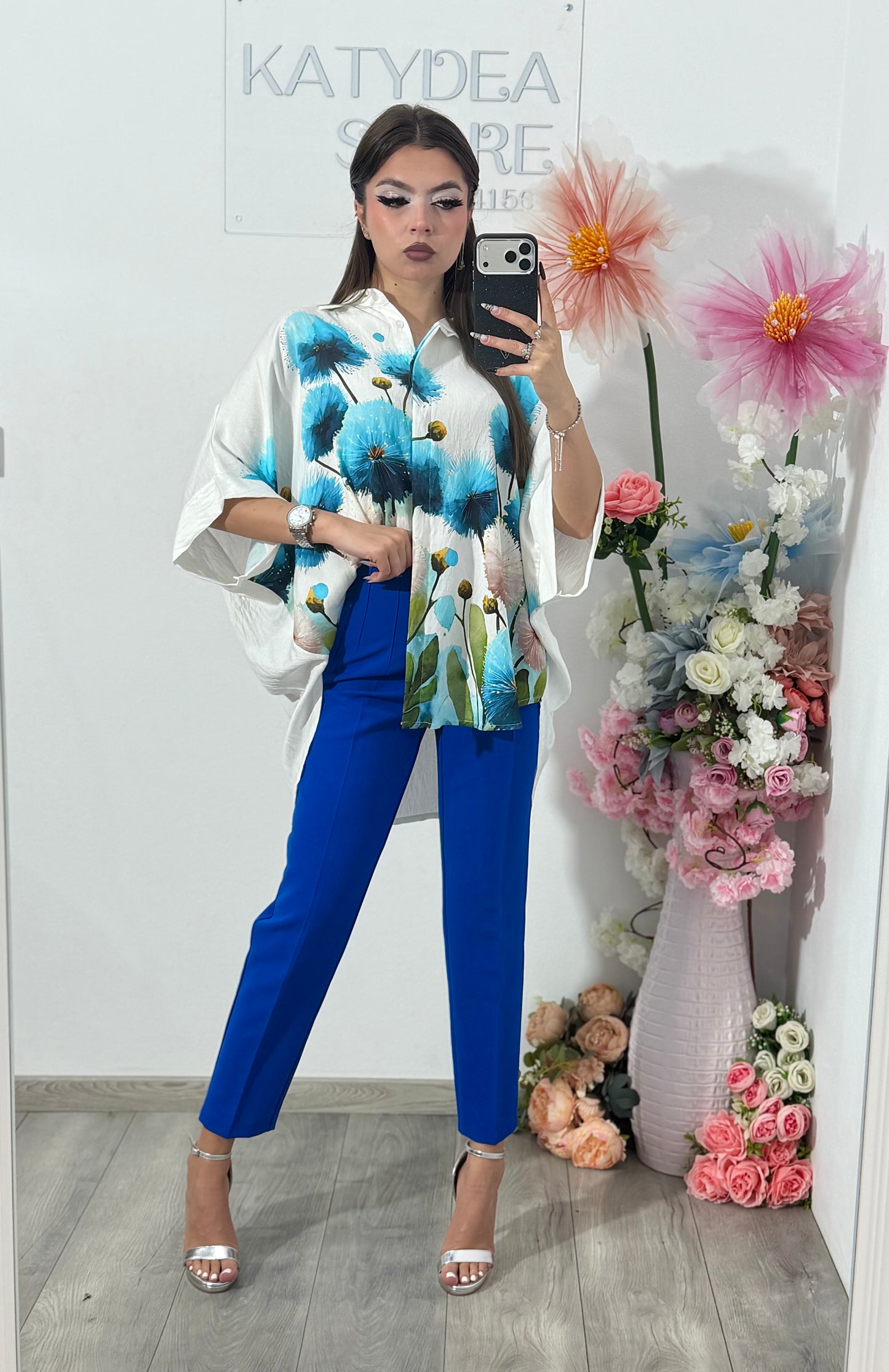 Cămașă din în cu imprimeu babyblue ELIZA