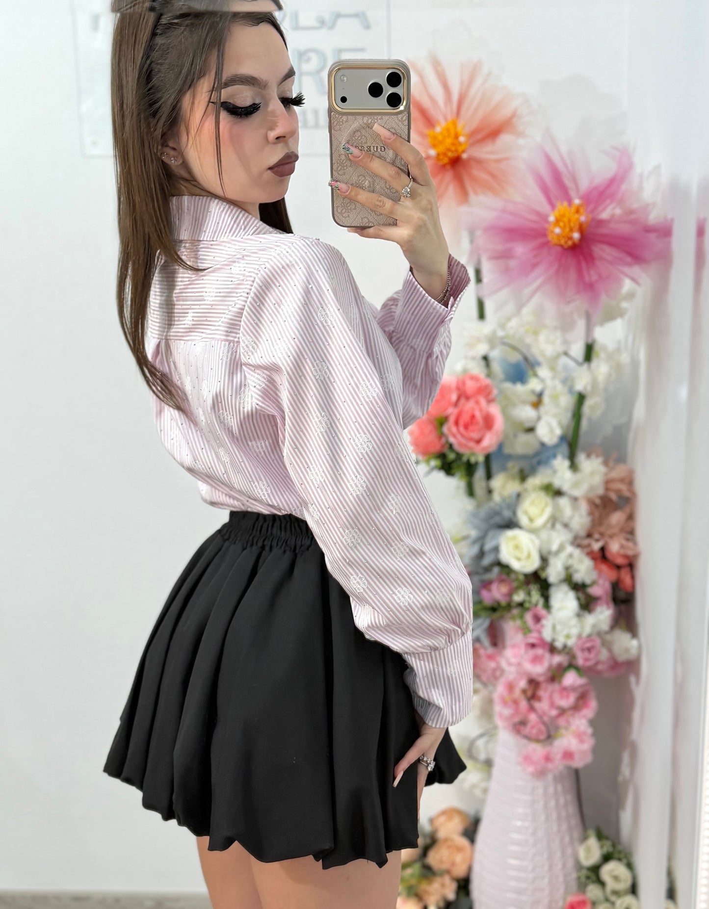 Cămașă elegantă cu dungi si cristale ștanțate ELENA