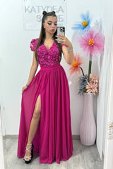 Rochie din voal și din dantelă 3D fucsia Lucy