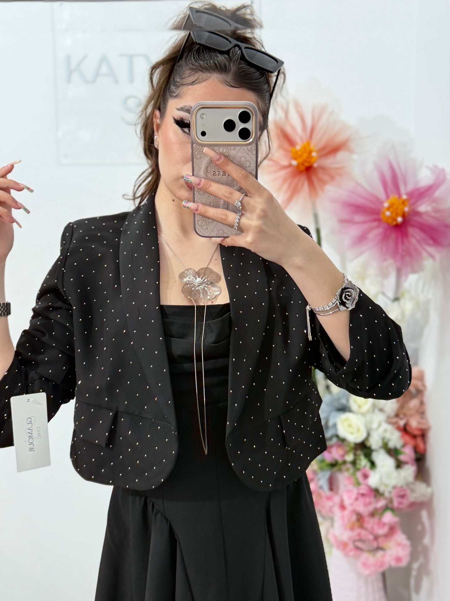 Sacou elegant cu cristale negru Karina