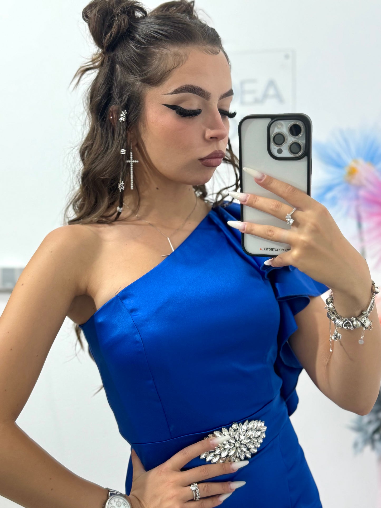 Rochie din tafta Elsa albastru electric