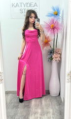 Rochie elegantă cu cristale fucsia Glam