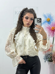 Cămașă cu dantelă și cristale Glam