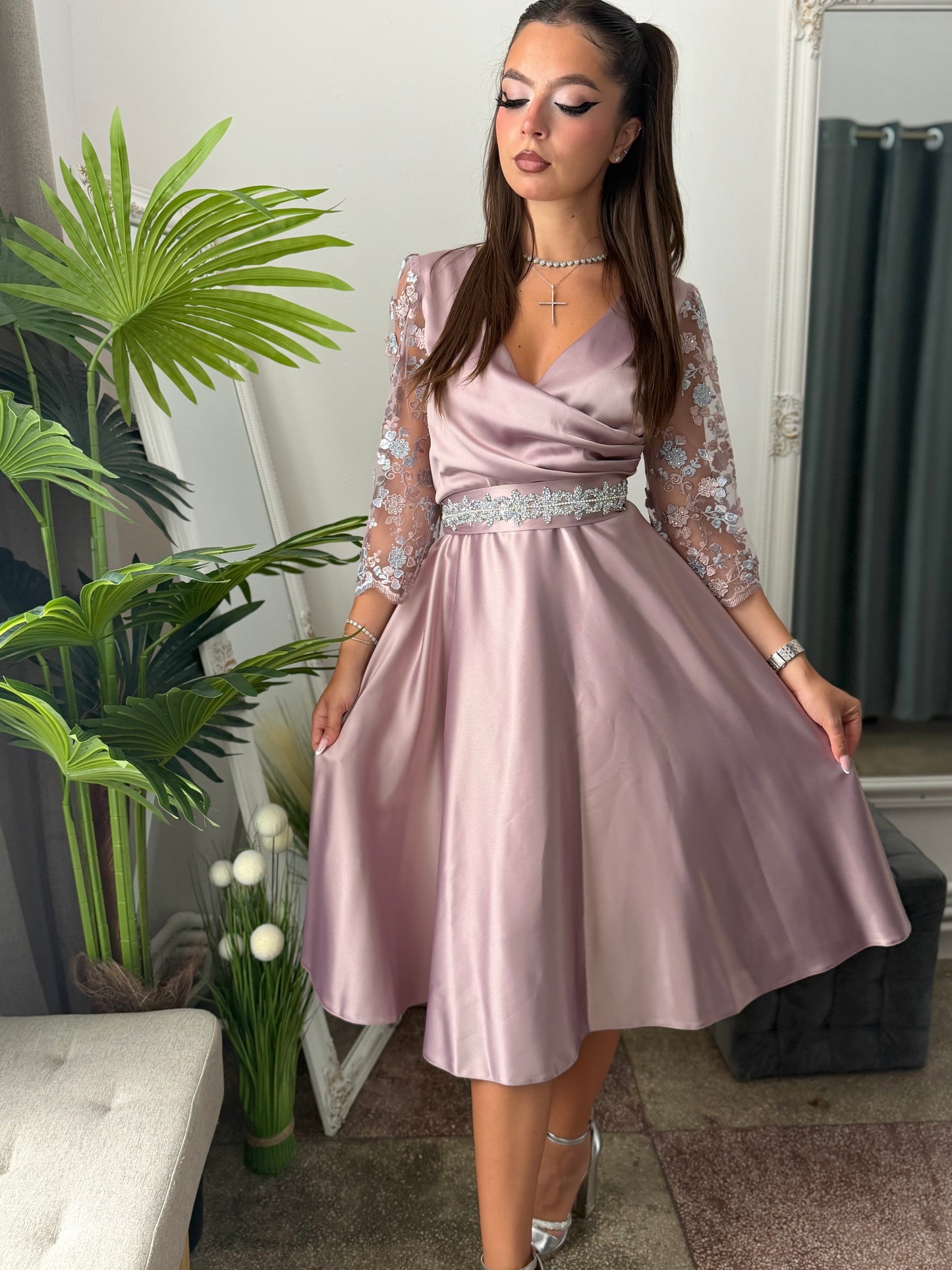 Rochie elegantă roz pudră ADRIA