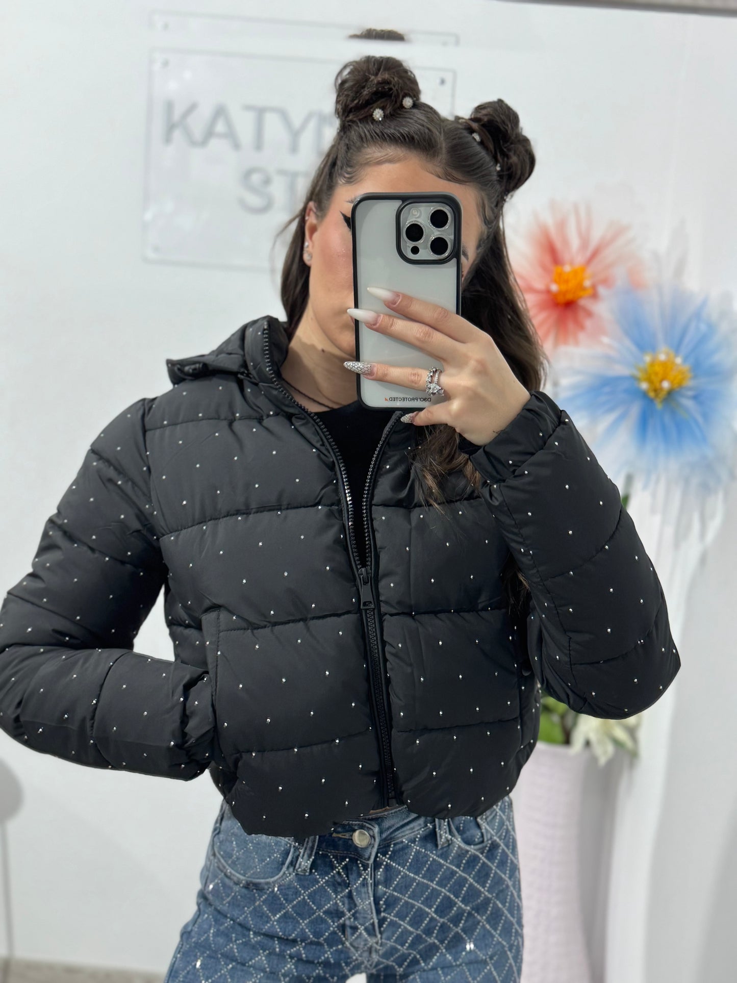 Geacă cu cristale argintii ștanțate SORINA