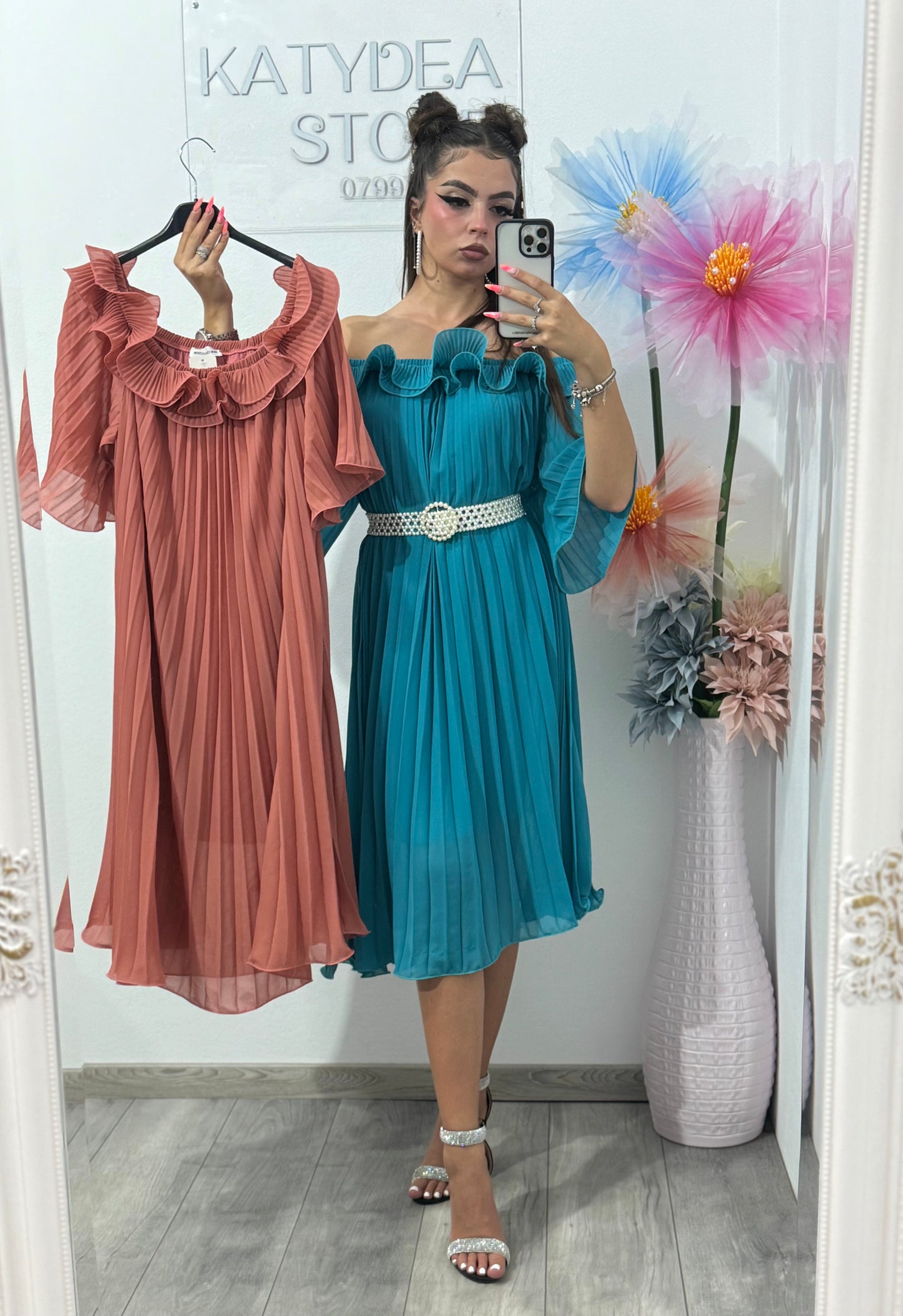 Rochie din voal tip A plisată Maya