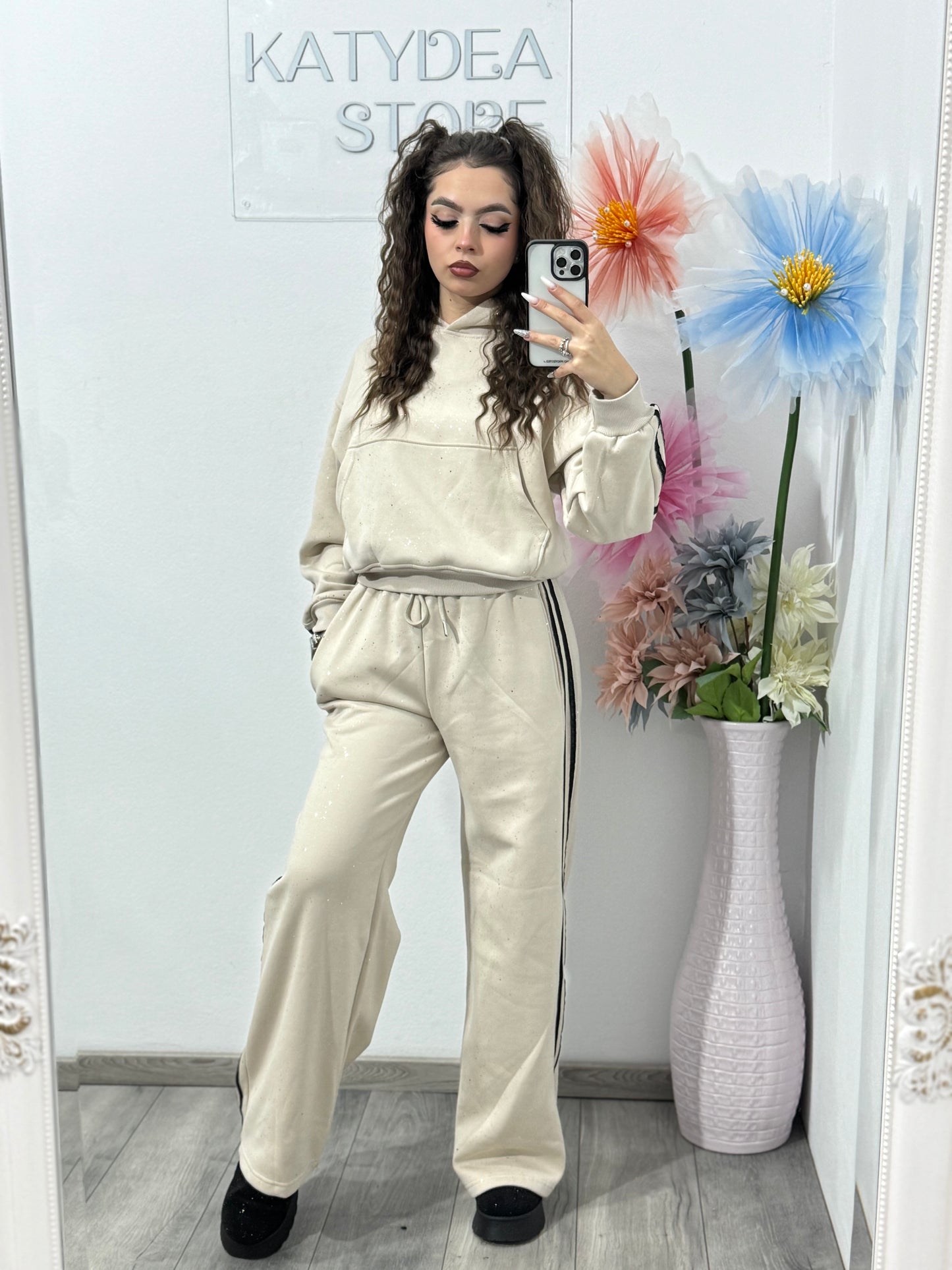 Compleu cu particule de sclipici beige GALAXY